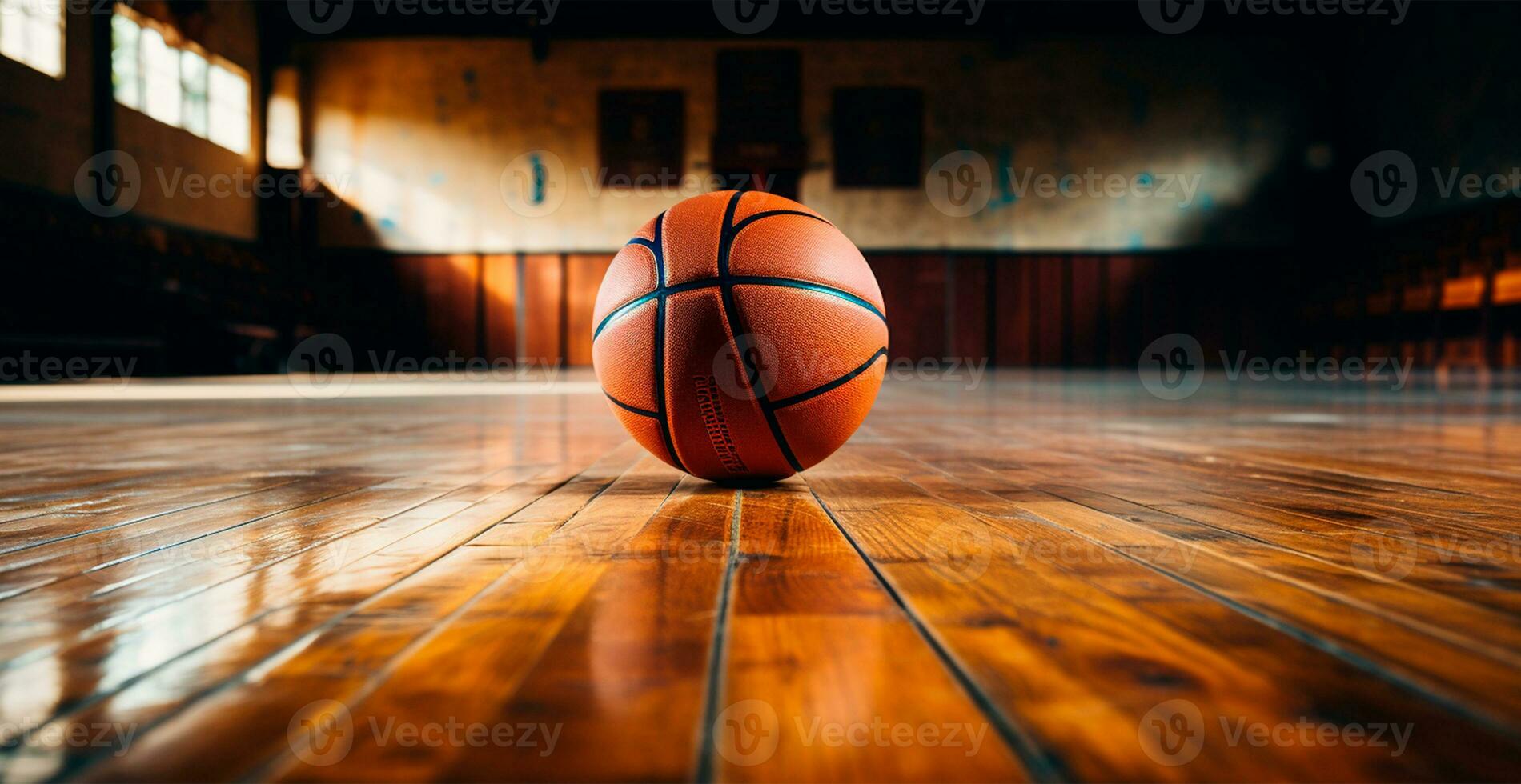 Basketball auf ein Basketball Arena, Sport Arena, Neu Sport Parkett - - ai generiert Bild foto