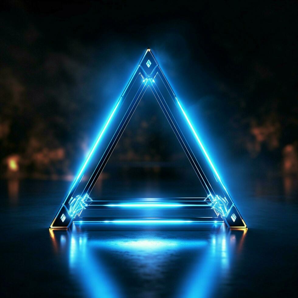 lebendig Blau Neon- Dreieck Element fügt hinzu ein deutlich, modern berühren zum Sozial Medien Post Größe ai generiert foto