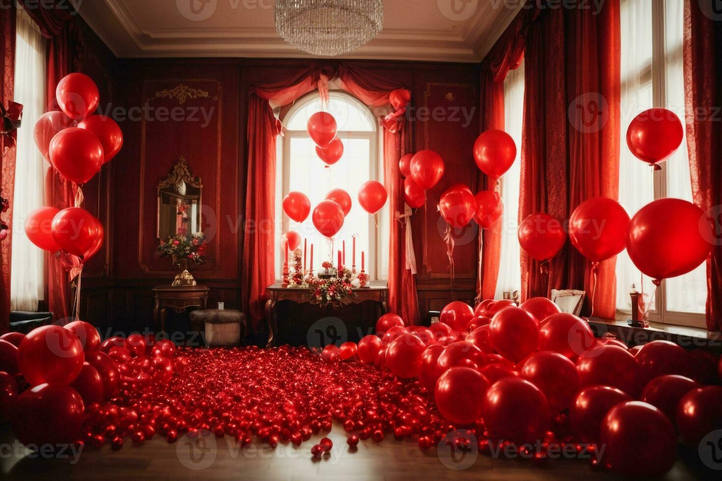 Zimmer mit Ballons und Kerzen ai generiert foto