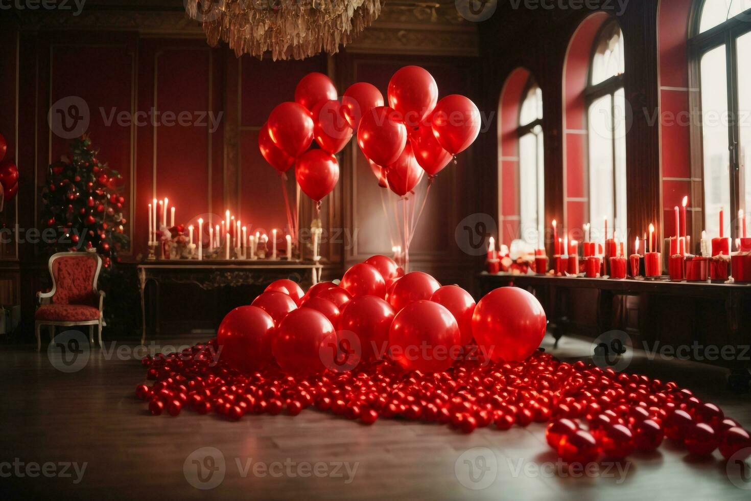 Zimmer mit Ballons und Kerzen ai generiert foto