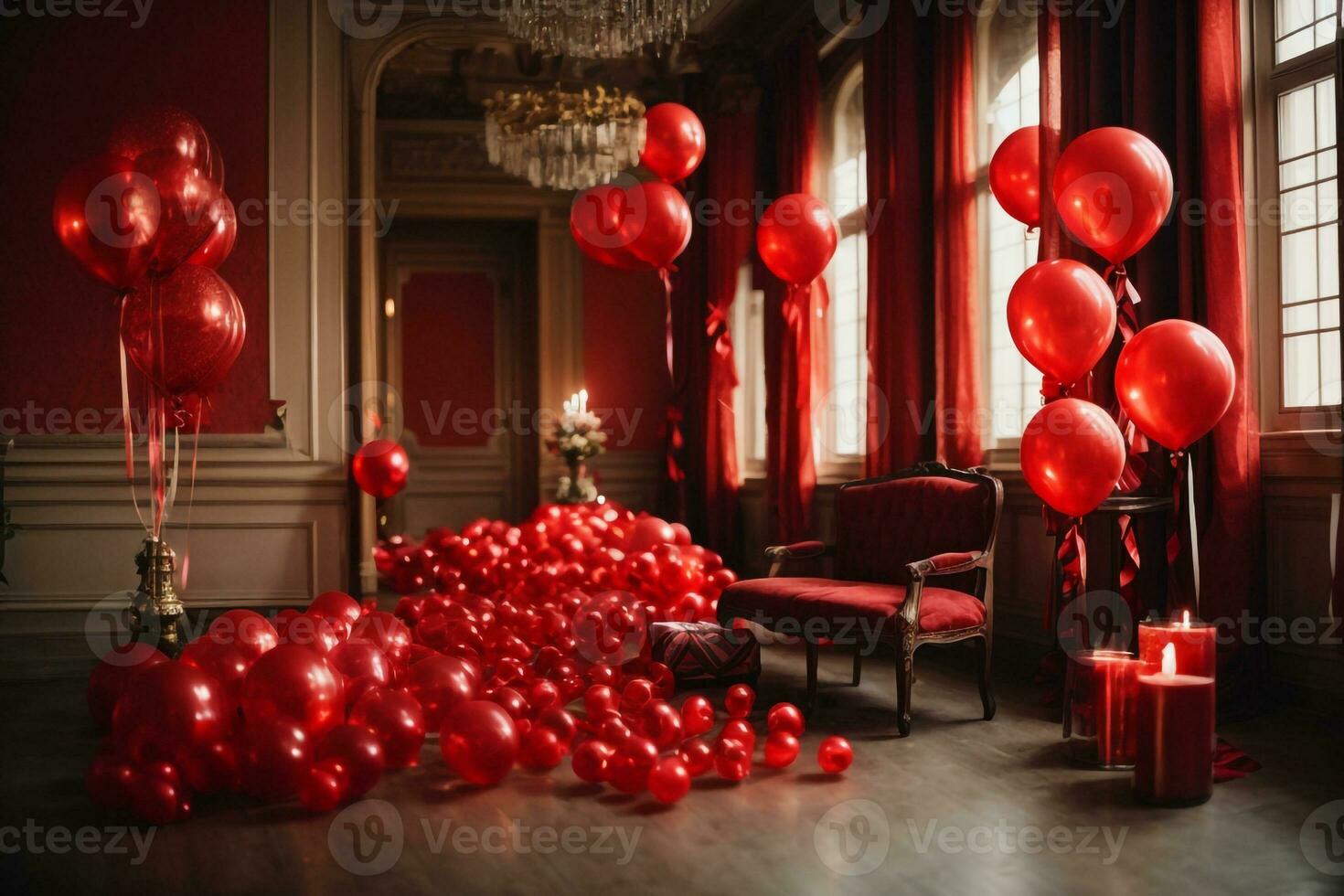 Zimmer mit Ballons und Kerzen ai generiert foto