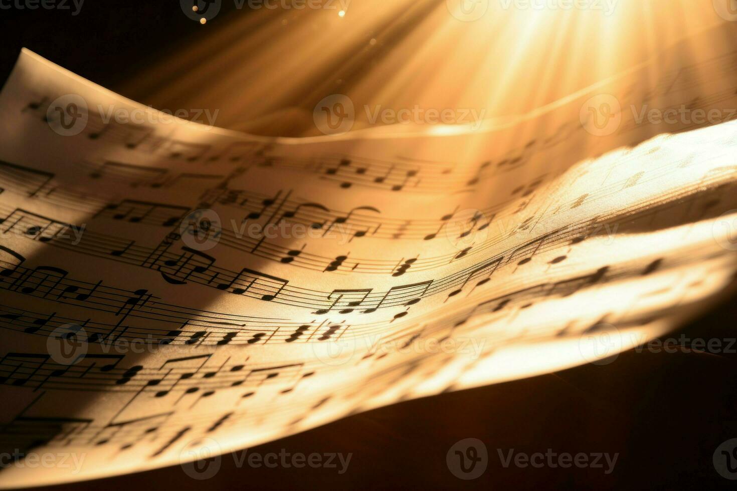 Musik- Blätter im das Schatten von Sonne Licht. generieren ai foto