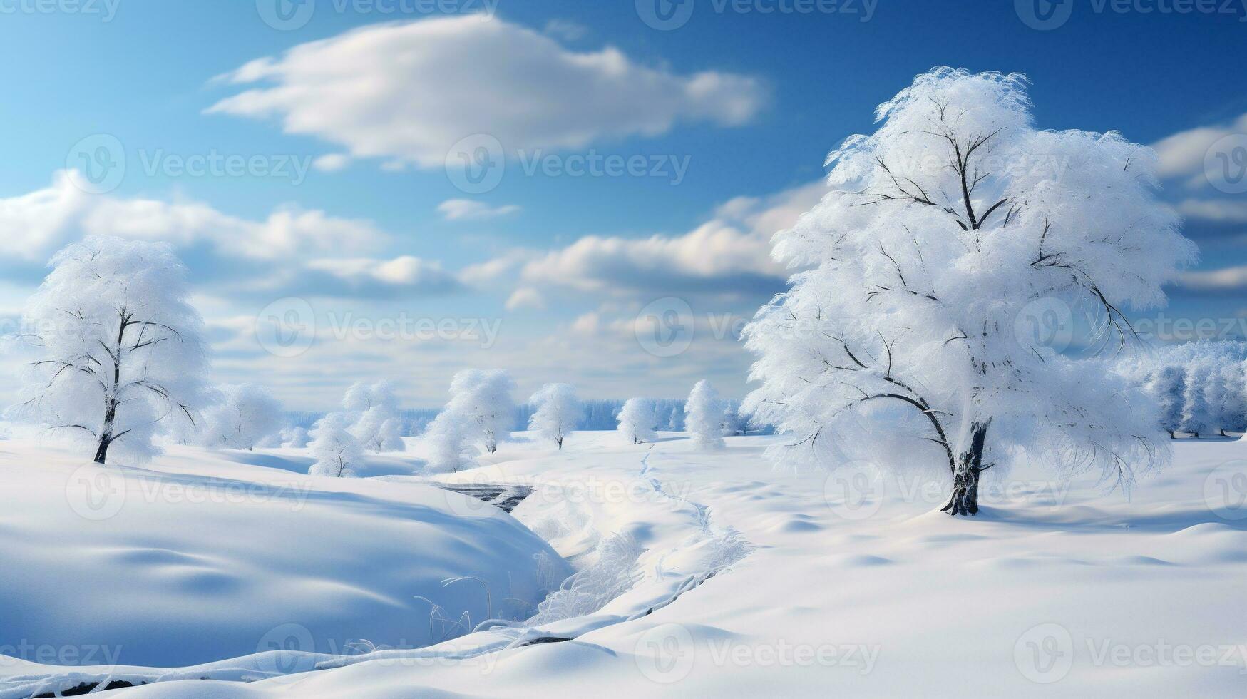 ai generativ. schön Winter Landschaft mit Schnee bedeckt Bäume foto