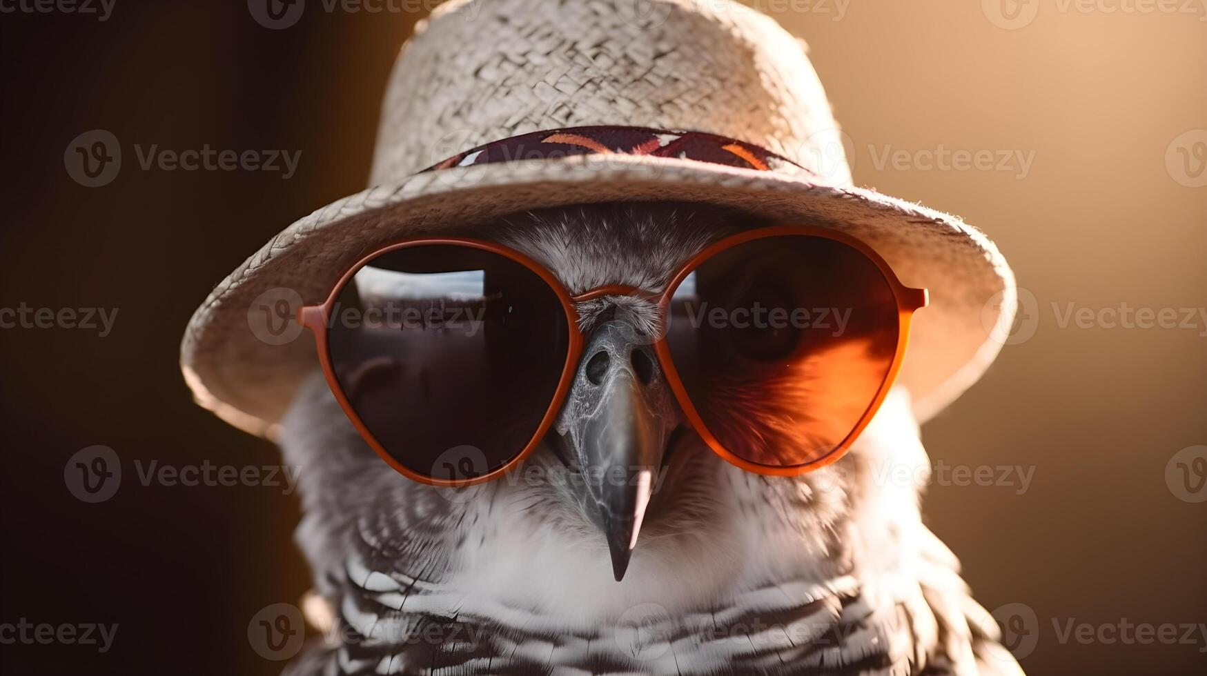 schließen oben von Eule Gesicht tragen das Brille und Hut. ai generiert. foto