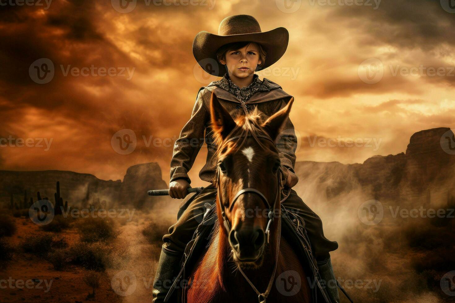 rustikal Cowboy Banner Porträt. generieren ai foto