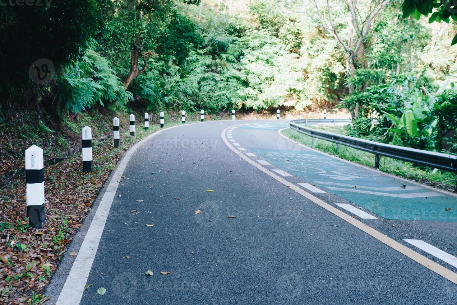 Straße mit Radweg auf dem Land mit Naturumgebung. foto