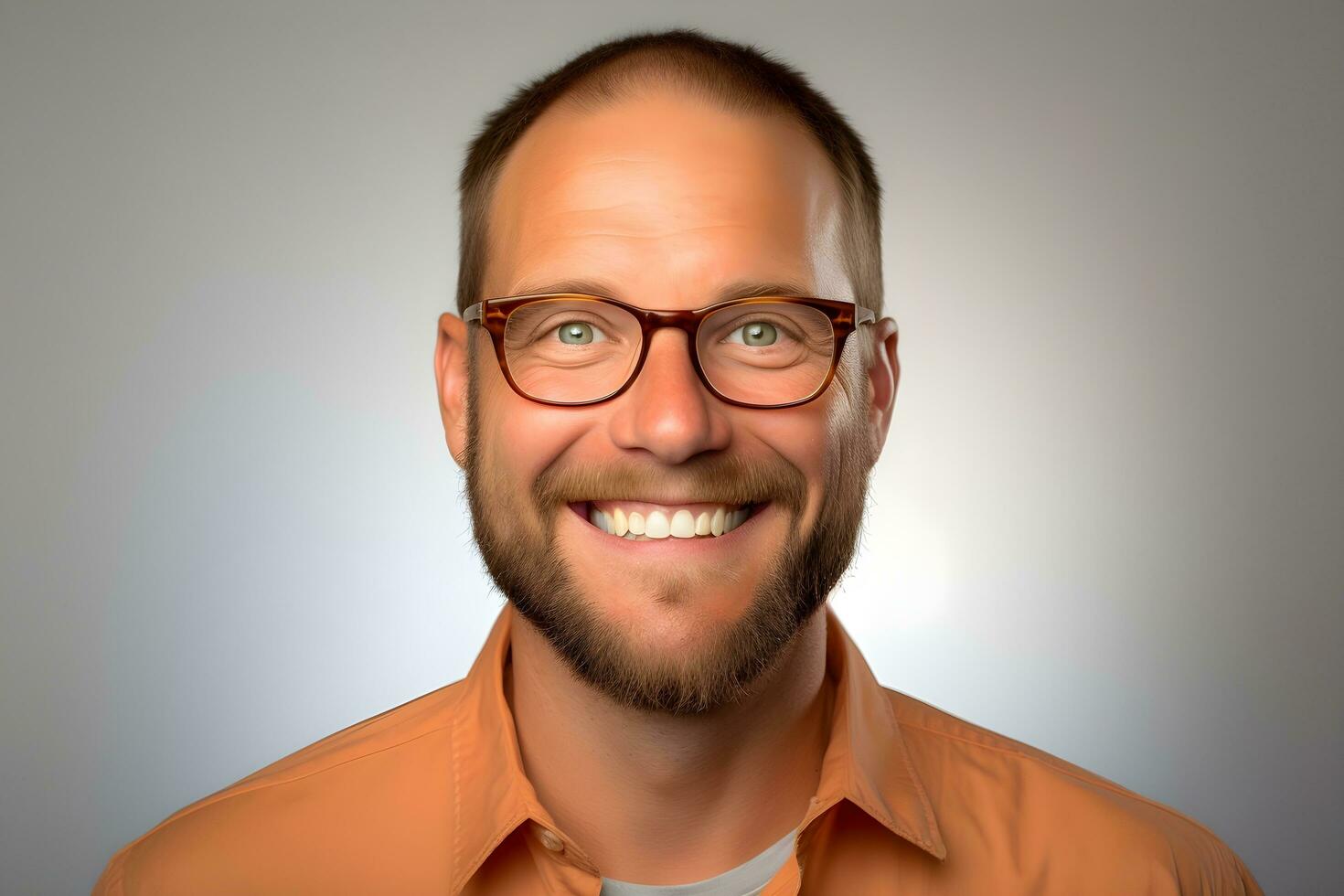 ein Mann mit Brille und ein Orange Shirt. ai generativ foto