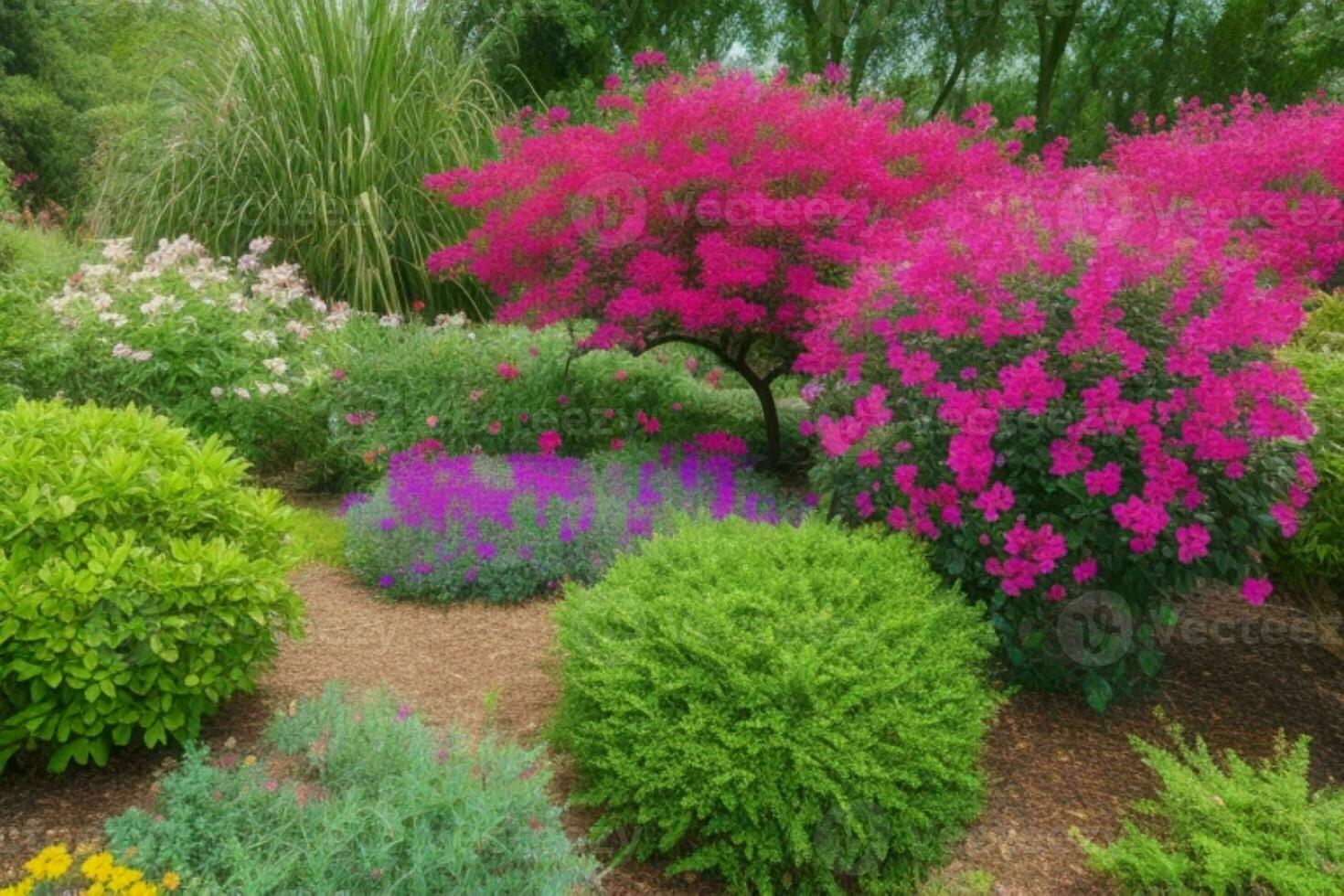 bunt Blumen Pflanzen beim Stadt Park. Hintergrund. ai generativ Profi Foto