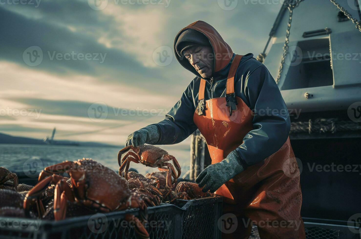 bering Meer Angeln Krabben Marine Meeresfrüchte. generieren ai foto