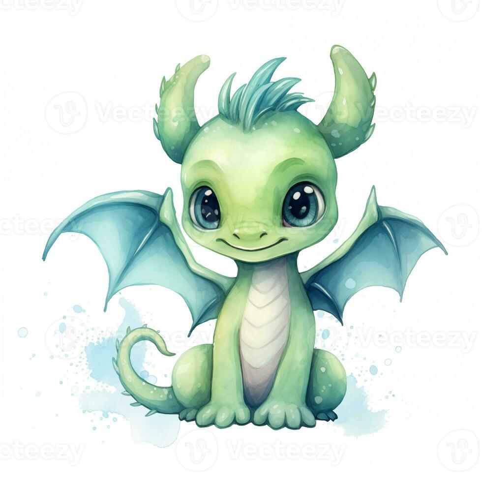 süß Aquarell wenig Drachen Baby Illustration isoliert Clip Art Charakter foto