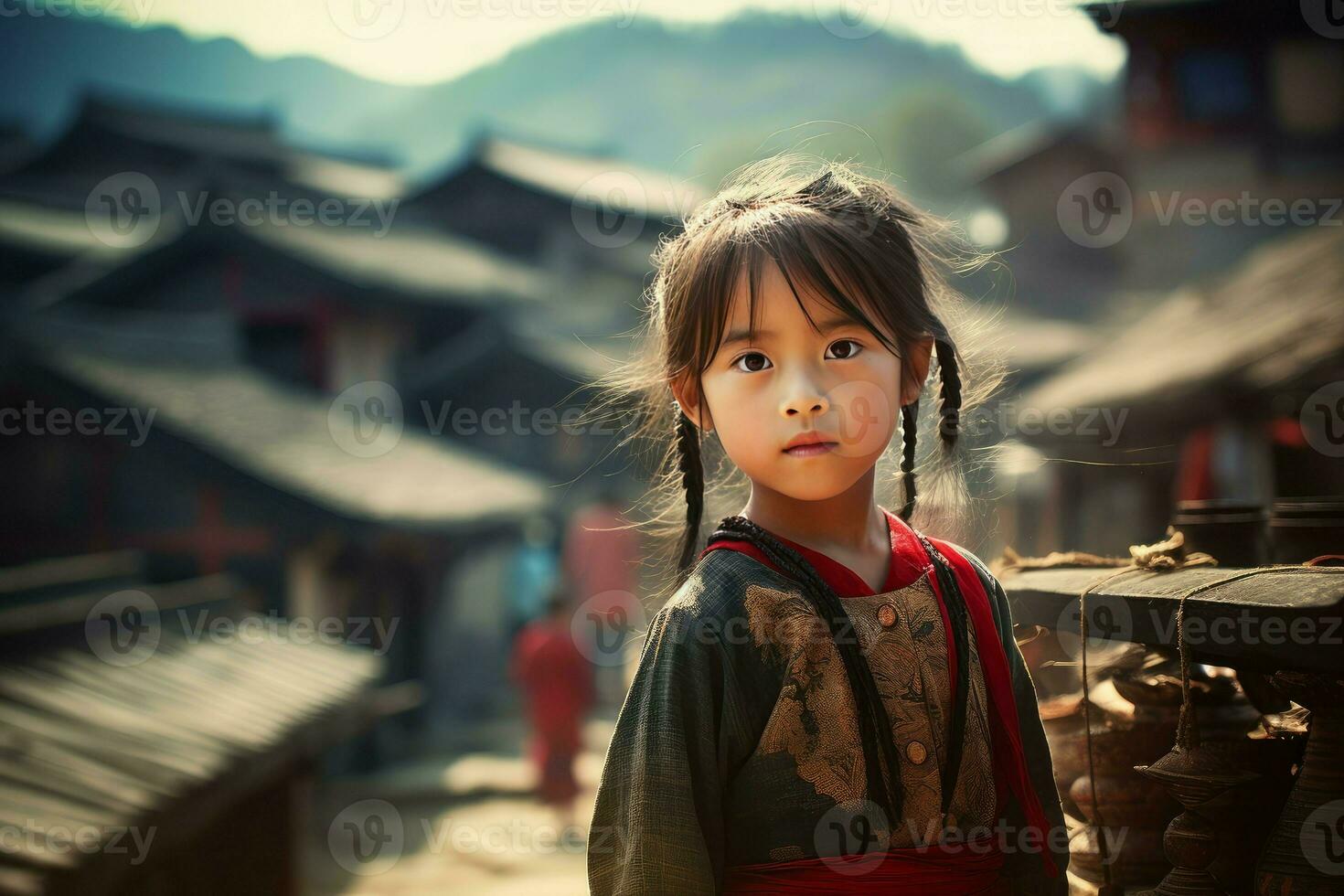 hart arbeitend Chinesisch Dorf Mädchen. generieren ai foto