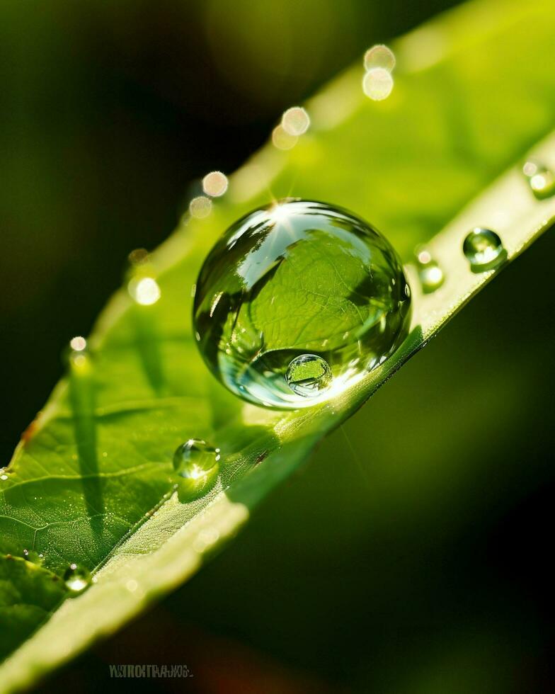 heiter Schönheit gefangen im ein Single Blatt, geschmückt mit schimmernd Wasser Tröpfchen, ein Testament zu das kompliziert Wunder von das natürlich Welt.. generativ ai foto