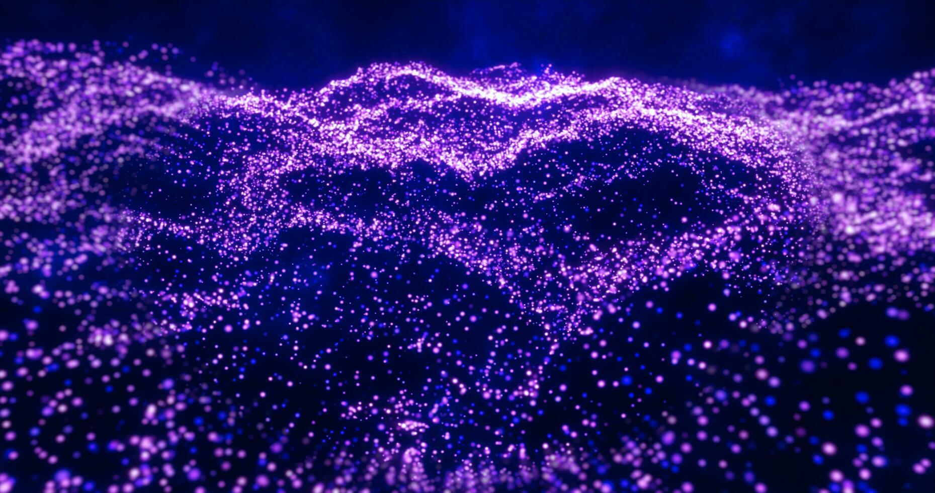 lila Wellen von Energie Partikel magisch glühend hoch Technik futuristisch Licht Punkte abstrakt Hintergrund foto