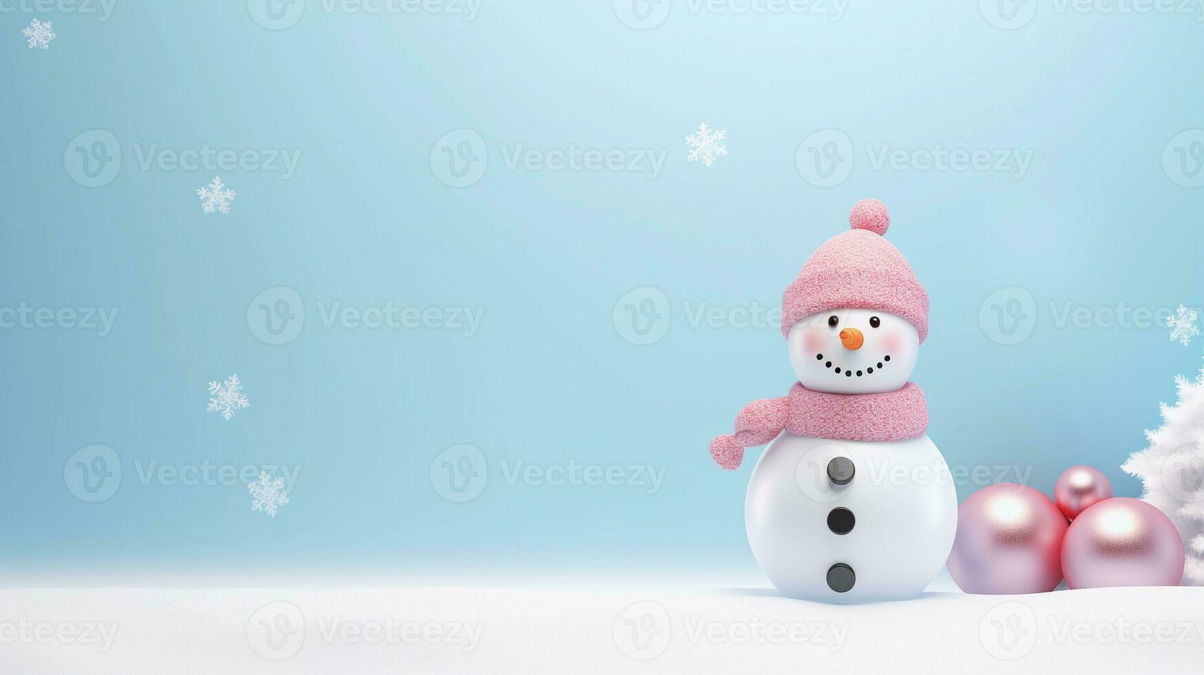 Raum zum Text auf Pastell- Hintergrund umgeben durch Weihnachten Schneemann, Hintergrund Bild, ai generiert foto