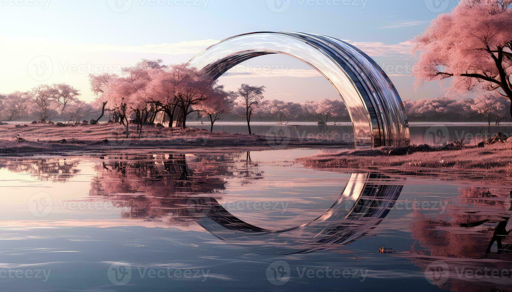 hyperrealistisch Rosa Wolken und Bäume das groß kreisförmig Struktur ai generiert foto