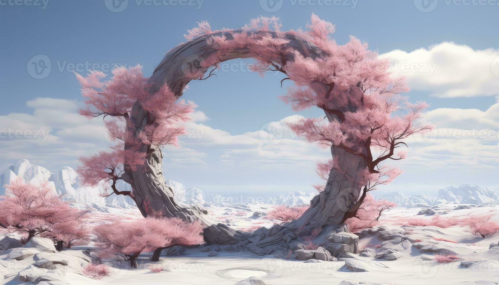 Aquamarin Himmel und hyperreal Rosa Wolken kreisförmig Landschaft ai generiert foto