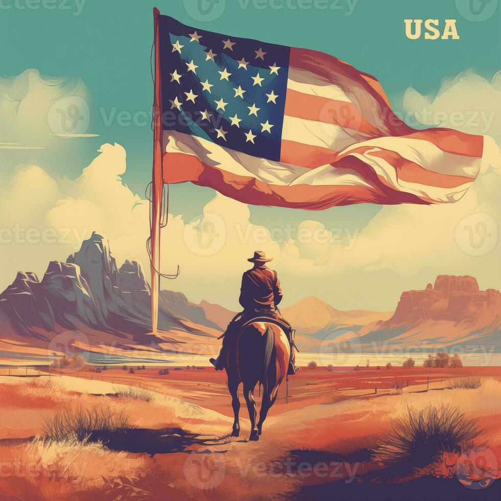 amerikanisch Jahrgang Poster. USA, Unabhängigkeit Tag, Flagge, Präsidentschaftswahl Wahlen, Demokratie. ai generiert foto