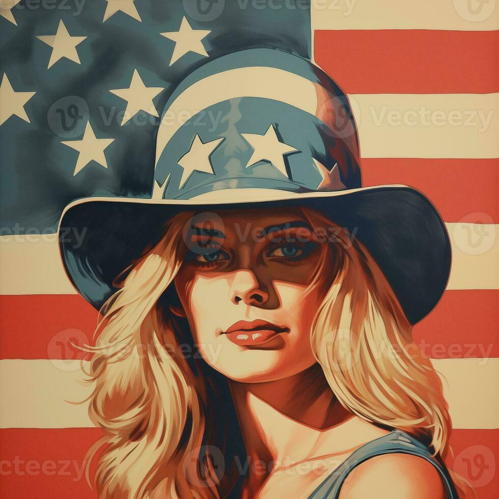 amerikanisch Jahrgang Poster. USA, Unabhängigkeit Tag, Flagge. ai generiert foto