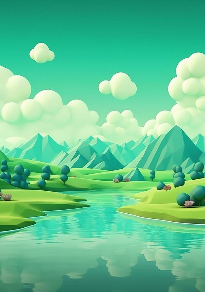 Karikatur Stil Landschaft mit Gras und Wolken ai generiert foto