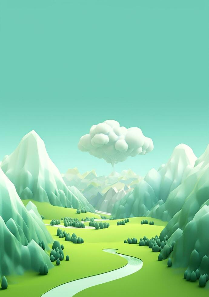 Karikatur Stil Landschaft mit Gras und Wolken ai generiert foto