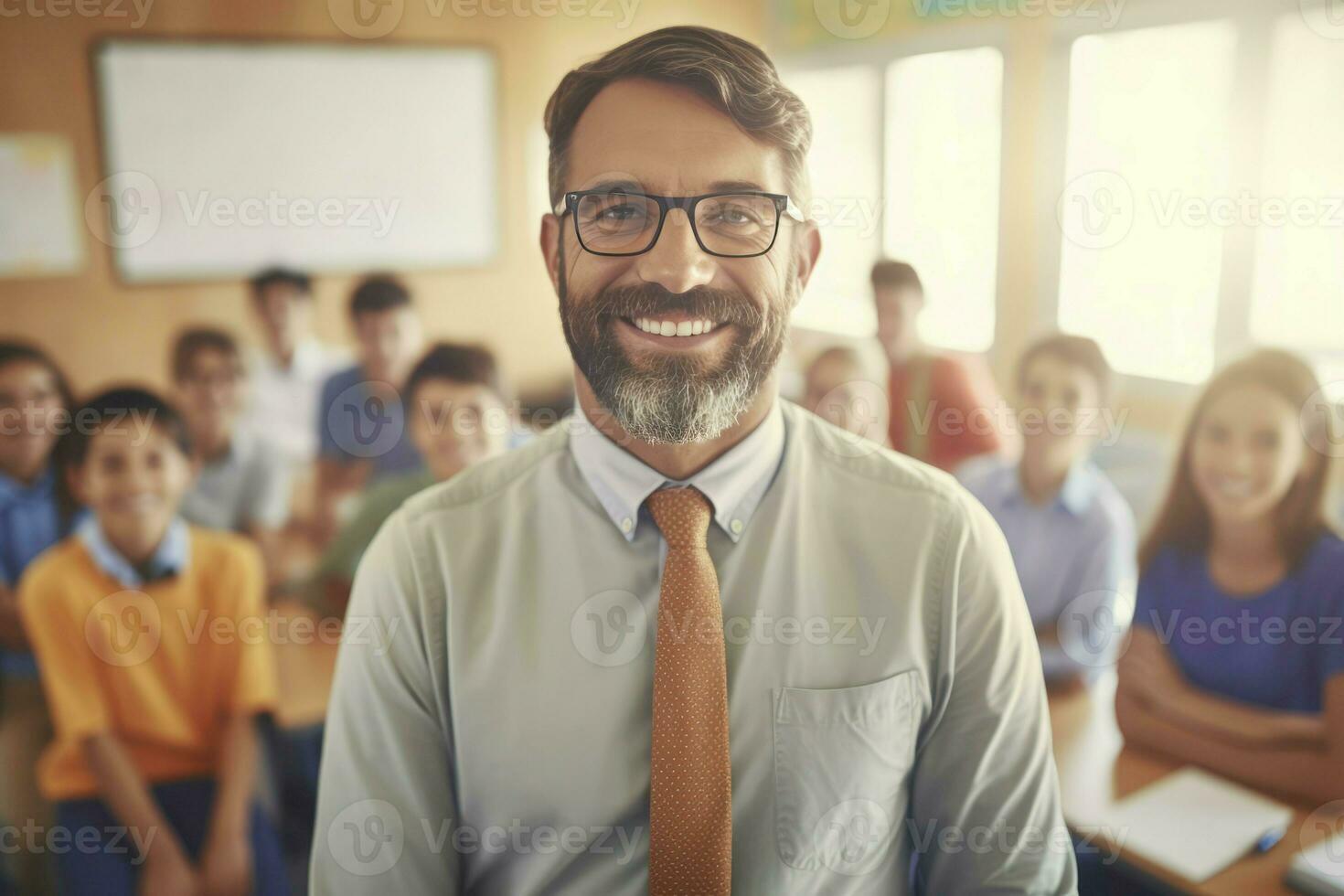 lächelnd männlich Lehrer von elementar Bildung. generieren ai foto