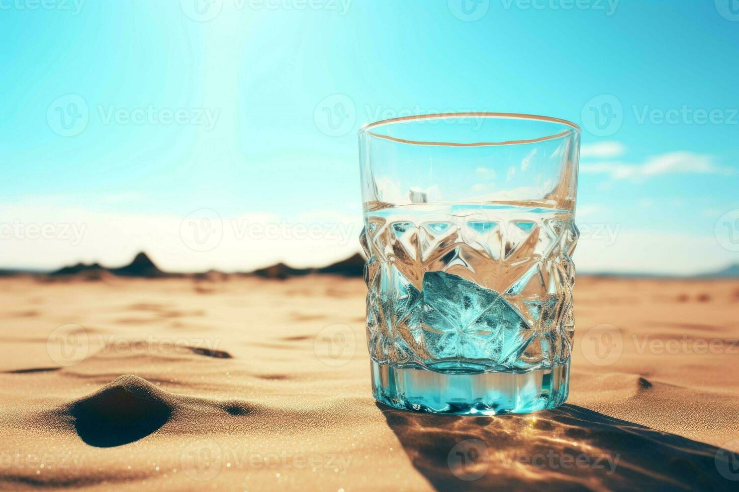 beruhigend kalt Wasser Glas im Wüste. generieren ai foto