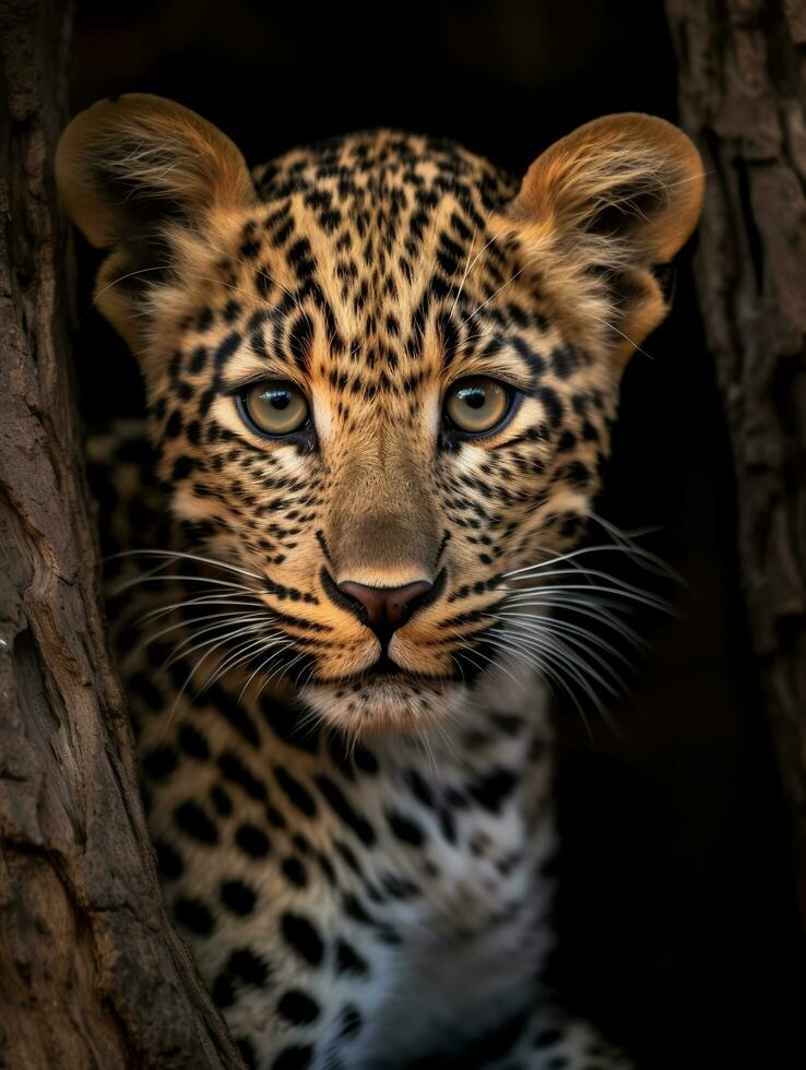 schließen oben Porträt von Leopard. generativ ai foto