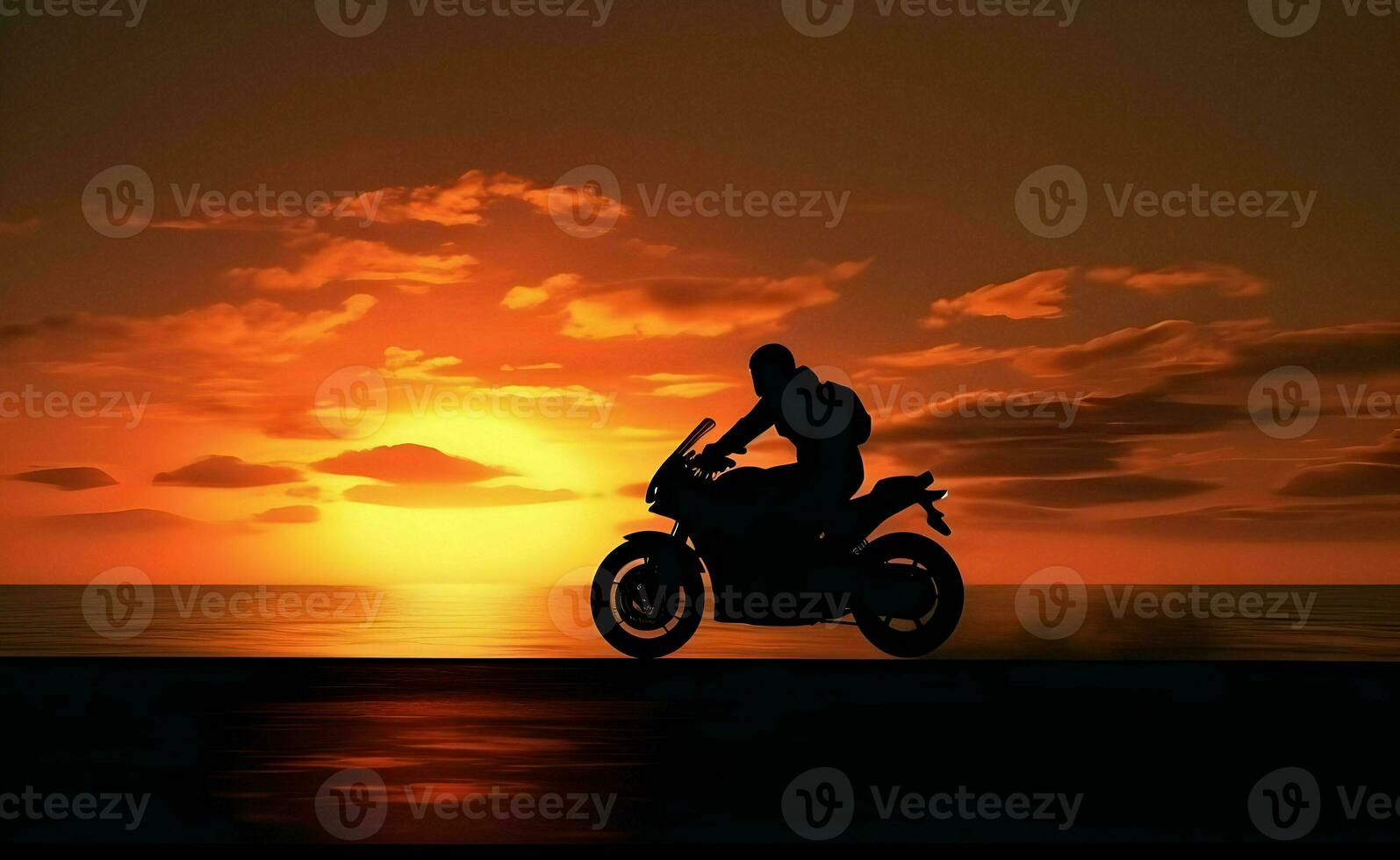 Seite Aussicht Silhouette von Reiten Biker mit ein Hintergrund von Die. hohe Auflösung. ai generativ foto
