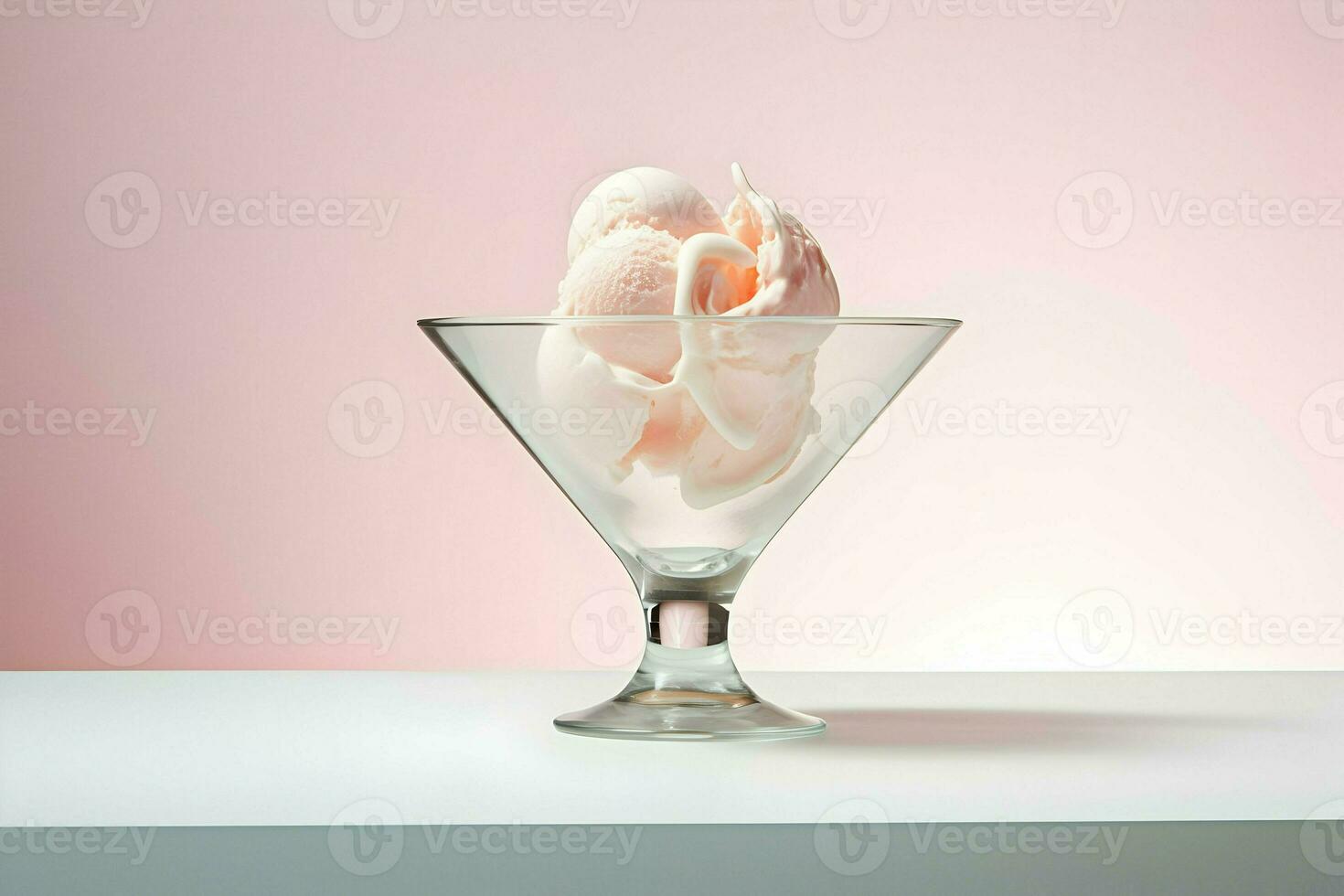 Rosa Eis Sahne im ein Glas Schüssel auf das Tabelle Minimalismus Stil.hoch Qualität. ai generativ foto