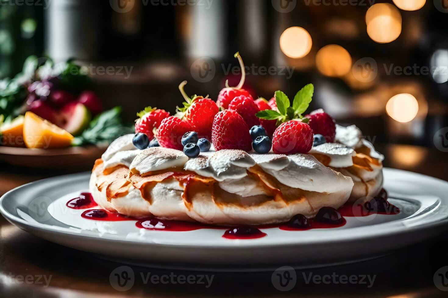 diese Text Gespräche Über ein lecker Dessert genannt Pavlova diese Text erzählt Warum Pavlova ist köstlich und von Bedeutung Dort ist ein gut Restaurant beim das Rückseite von diese Ort ai generiert foto