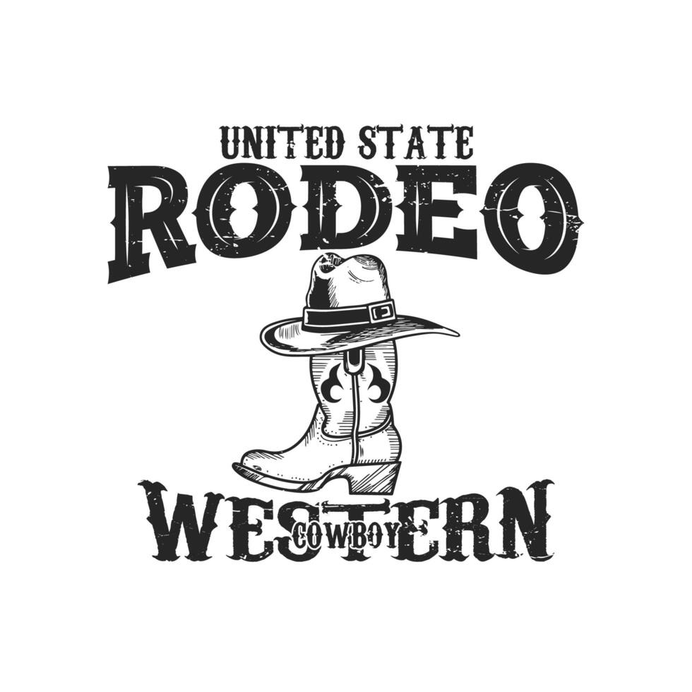Rodeo Cowboy Western t Hemd Design. Arizona Rodeo Cowboy Chaos Jahrgang Hand gezeichnet Illustration t Hemd Design. Jahrgang Hut und Stiefel Illustration, Kleidung, t Hemd Design, Western, USA t Hemd Design foto