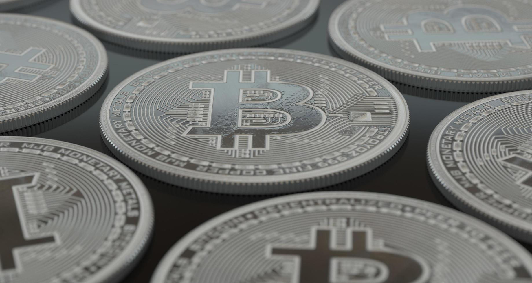 Bitcoins Kryptowährungen auf einem Boden gelegt foto