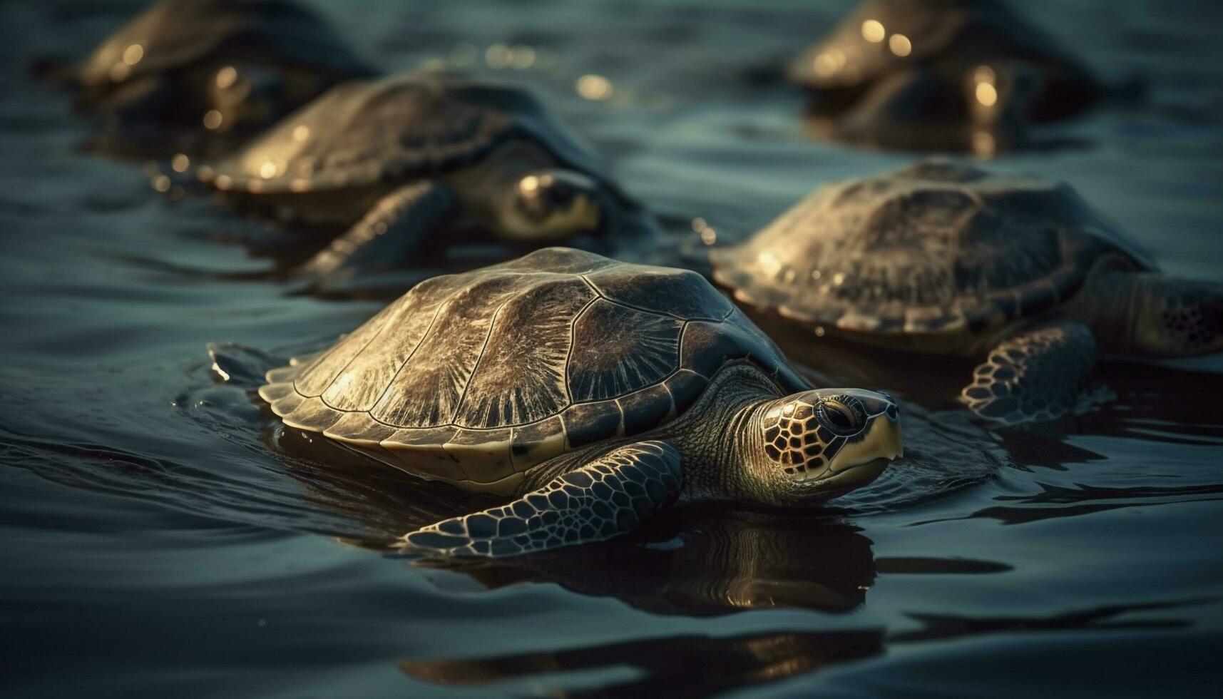 Schildkröte Schwimmen im still Meer, präsentieren Schönheit von unter Wasser Tierwelt generiert durch ai foto