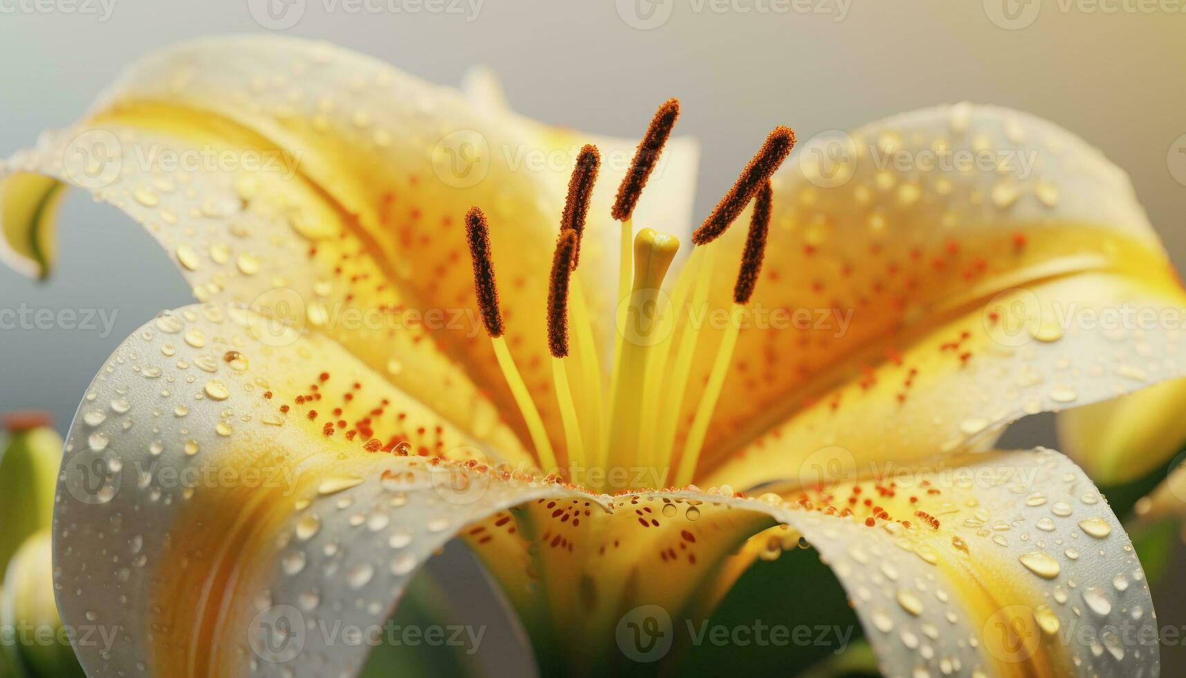 beschwingt Gelb Blume Kopf, nass mit Regentropfen, im Grün Gras generiert durch ai foto