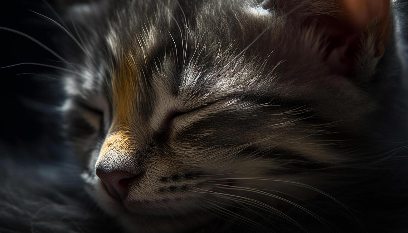 süß inländisch Katze mit flauschige Fell, Schlafen friedlich im Natur generiert durch ai foto