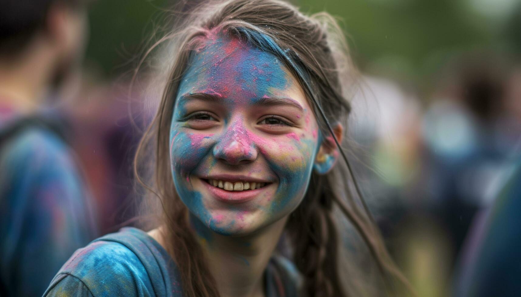 lächelnd Mädchen genießen bunt Festival, spielen Sport im das draußen generiert durch ai foto