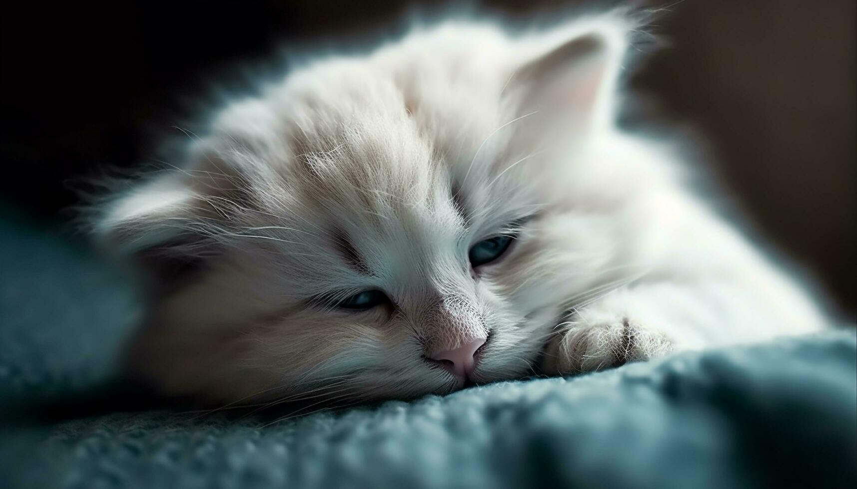 süß Kätzchen, klein und flauschige, suchen mit Blau Tier Augen generiert durch ai foto