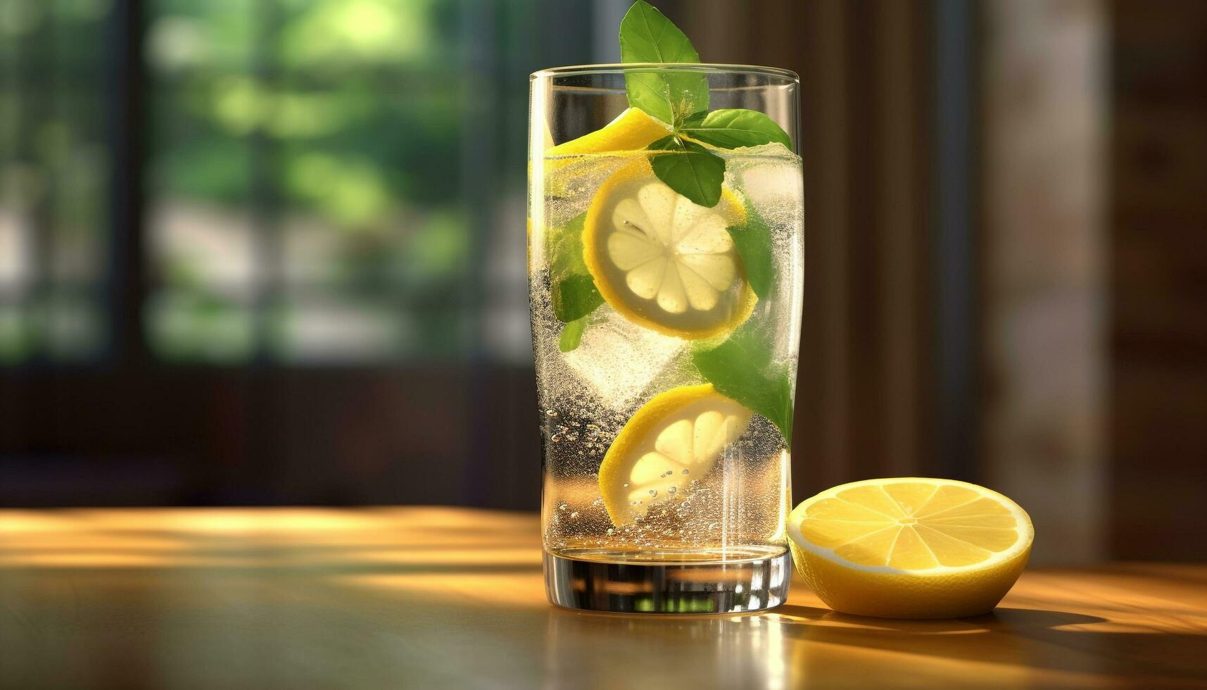 frisch Limonade, ein erfrischend Sommer- Cocktail auf hölzern Tabelle generiert durch ai foto