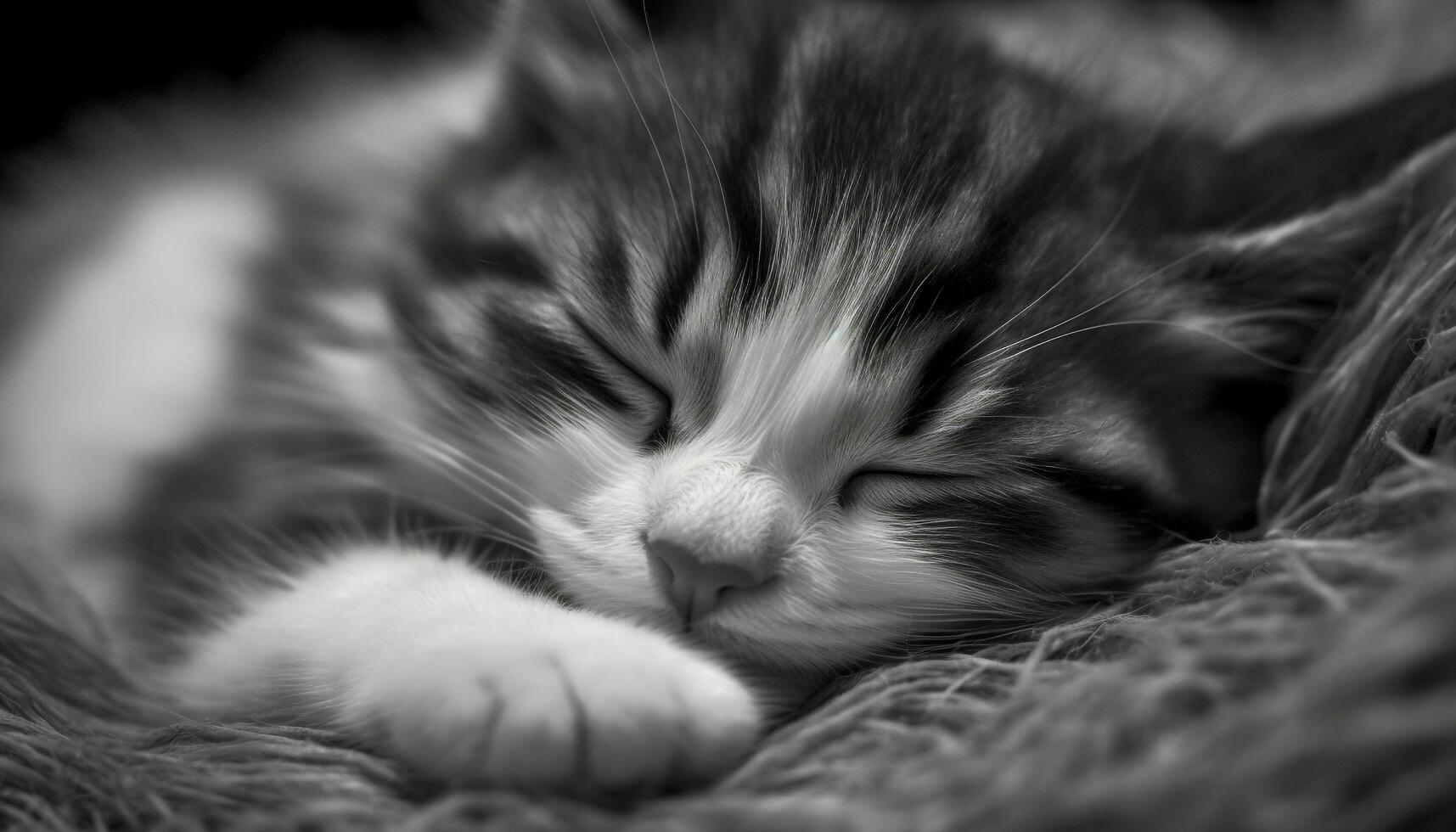 süß Kätzchen Schlafen, Pelz Weichheit, Whisker schließen hoch, Augen geschlossen generiert durch ai foto
