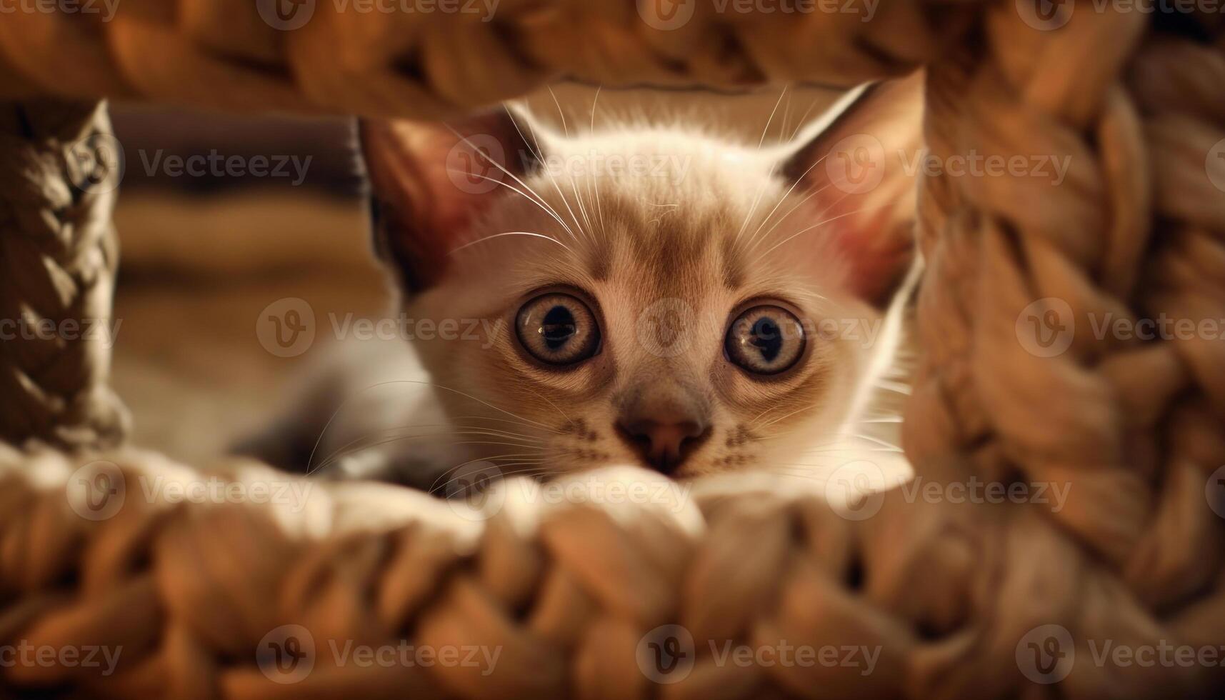 süß inländisch Katze Sitzung, suchen beim Kamera, flauschige Pelz generiert durch ai foto