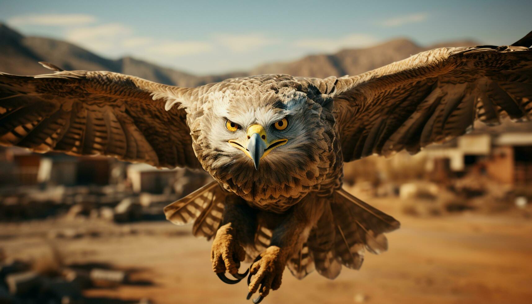 majestätisch Vogel von Beute fliegend im Natur, Verbreitung es ist Flügel generiert durch ai foto