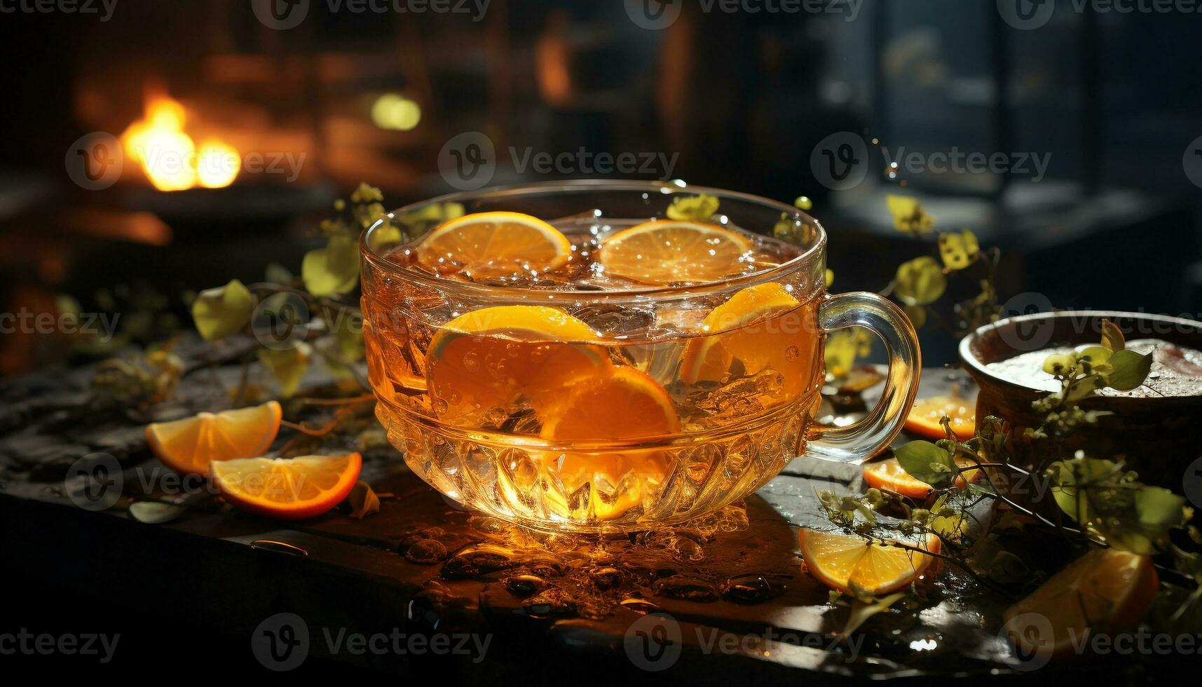 erfrischend Cocktail mit Eis, Zitrone, Whiskey, und Zitrusfrüchte Obst generiert durch ai foto