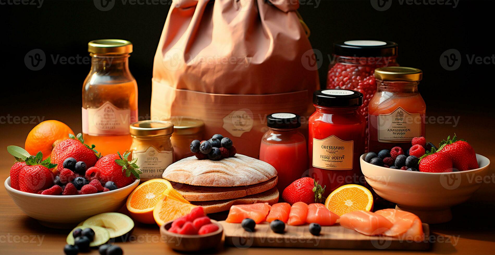 Verpackung von verschiedene Essen, Öko Produkte - - ai generiert Bild foto