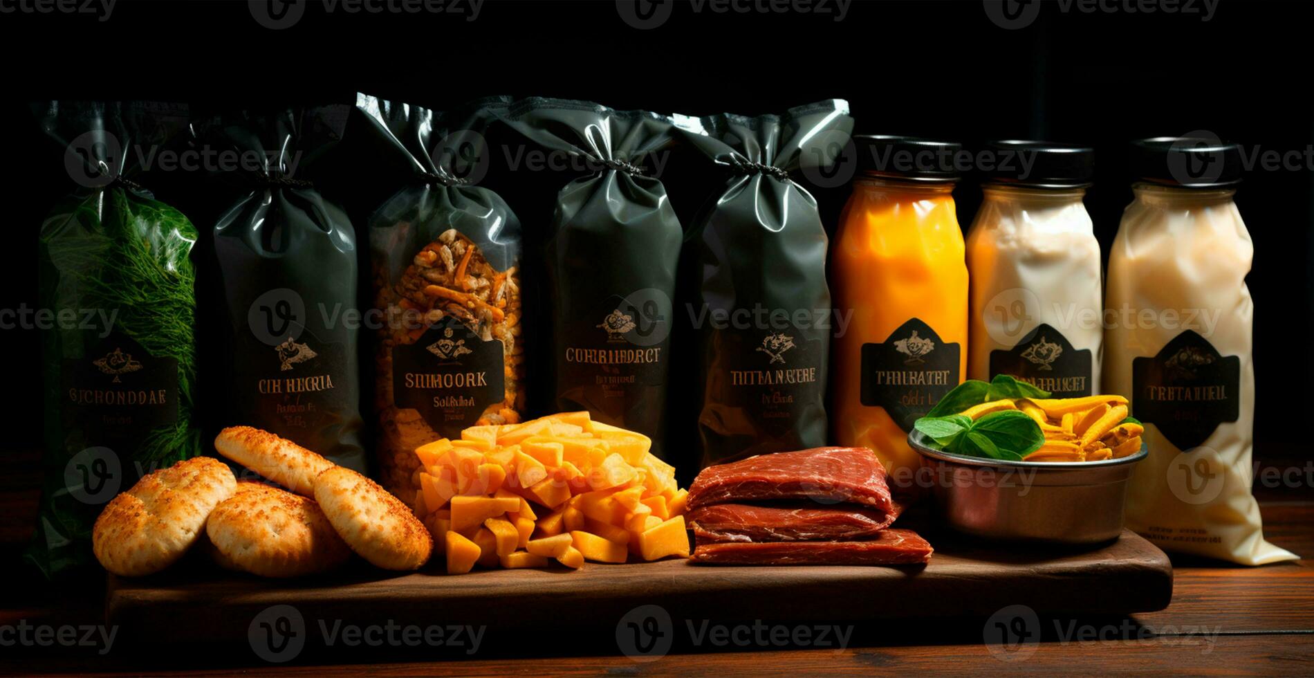 Verpackung von verschiedene Essen, Öko Produkte - - ai generiert Bild foto