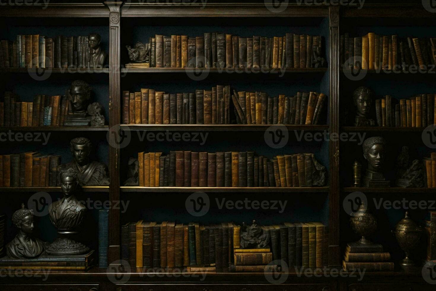 ein Bücherregal mit viele alt Bücher. ai generativ foto