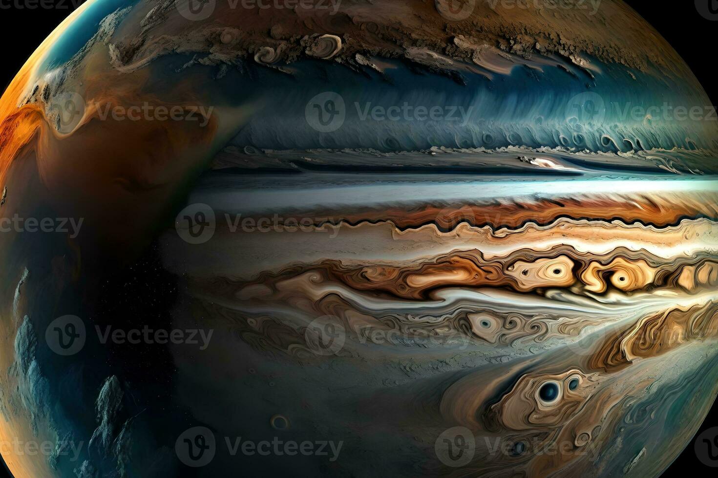 wann angesehen von Raum, Jupiters rotierend Schichten von anders Farben aussehen sehr ziemlich ai generiert foto
