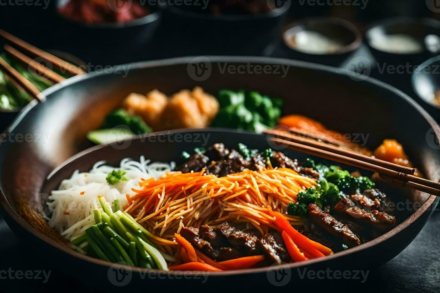 das Kamera ist ziehen um näher zu Show ein lecker und Beliebt Koreanisch Essen namens bibimbap Manchmal, es können Sein schwierig zu Zahl aus oder begreifen Was ist gehen auf und Warum es ist auftreten ai generiert foto