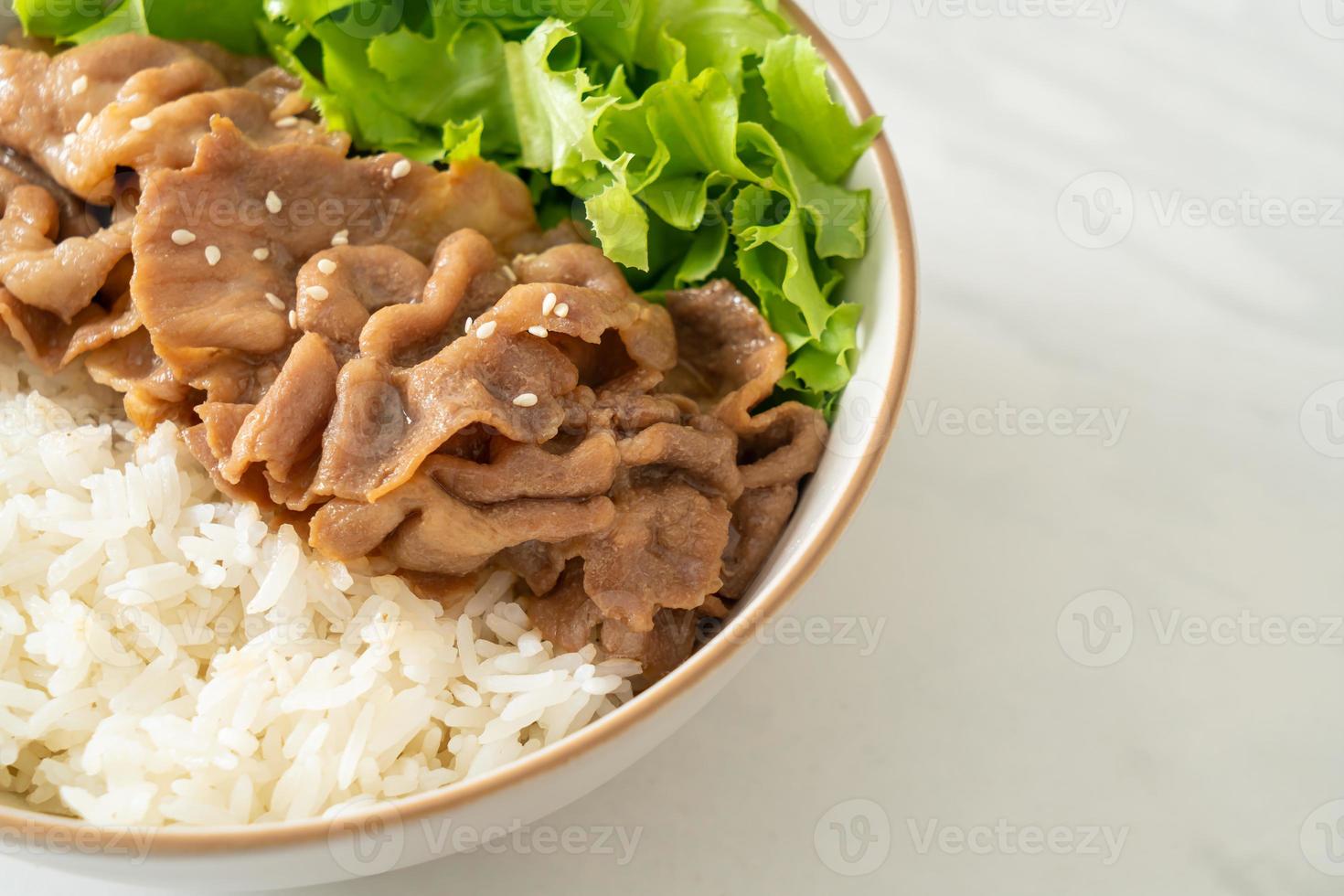 japanische Donburi-Reisschüssel aus Schweinefleisch foto