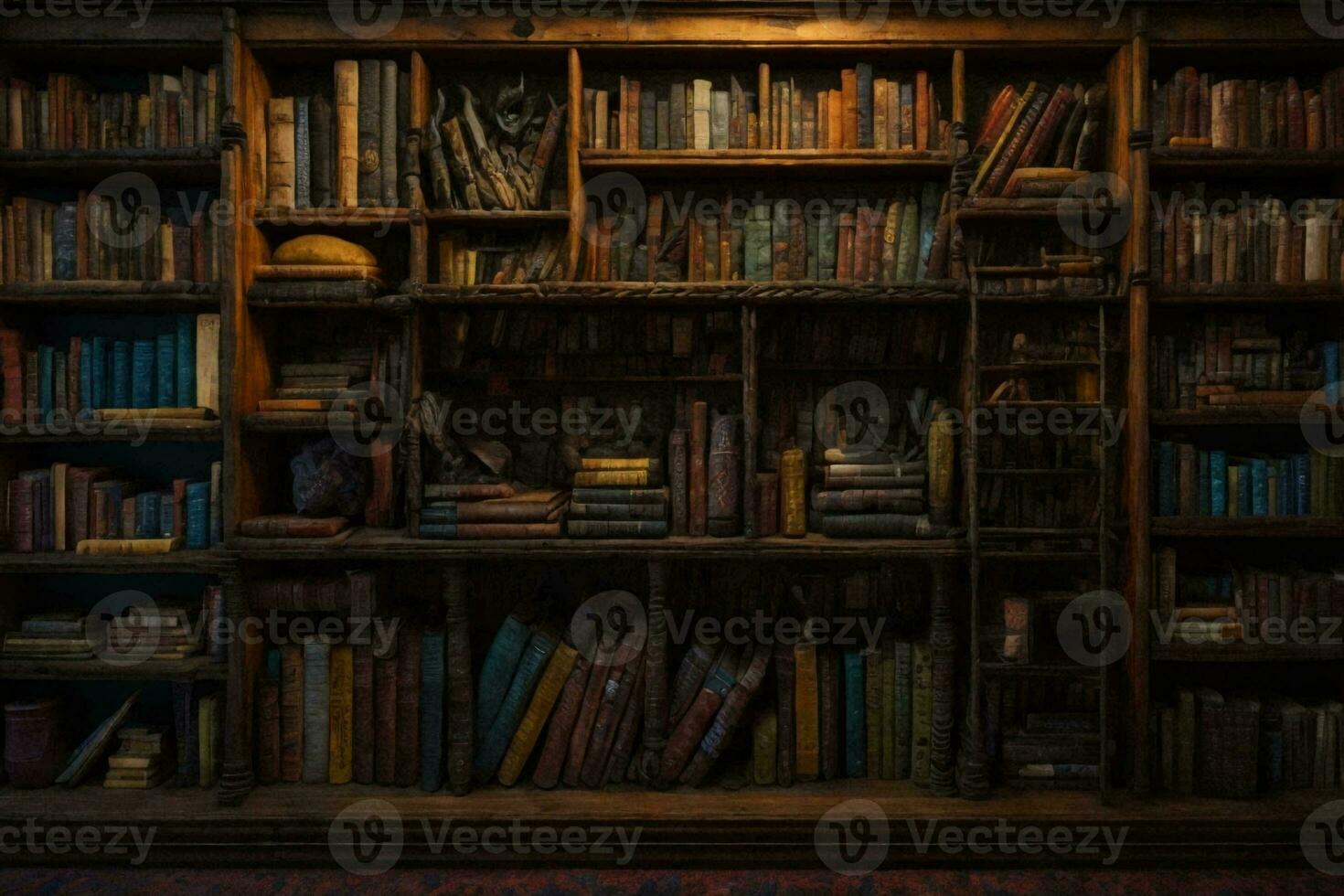 ein Bücherregal mit viele alt Bücher. ai generativ foto