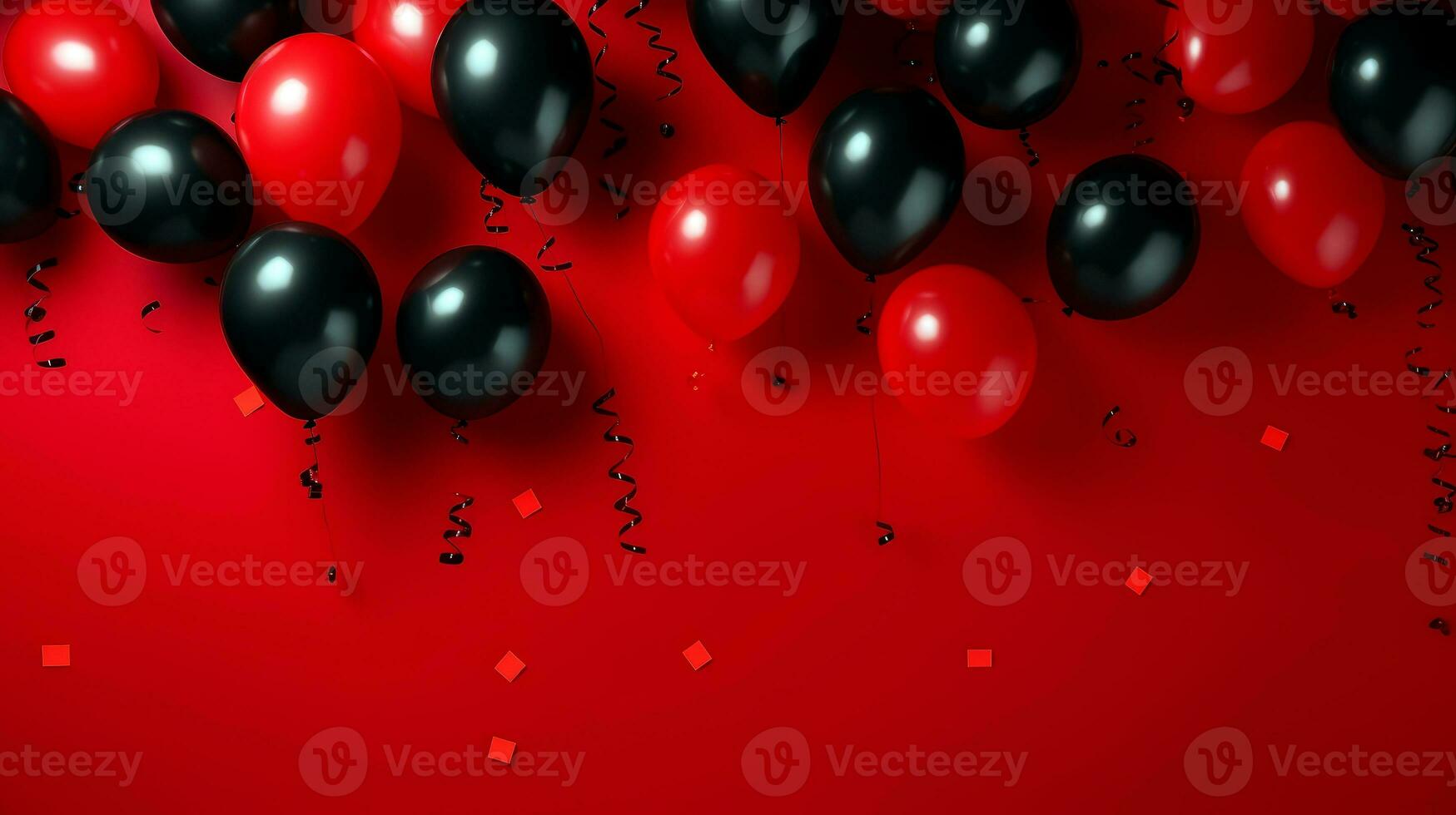 rot und schwarz Luftballons Über rot Hintergrund. schwarz Freitag Konzept. Vorlage Attrappe, Lehrmodell, Simulation zum Text, Logo und Produkt Präsentation. ai generativ foto